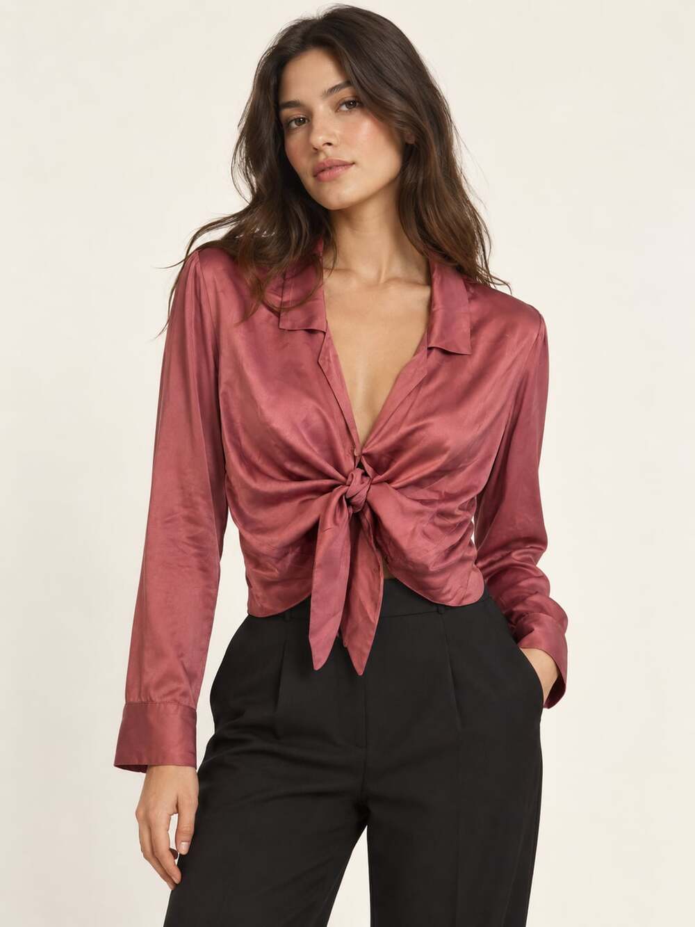 Reformation Silk Top Size S Mauve Pink Tie Front Blouse